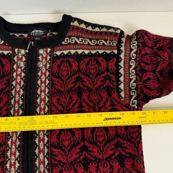 Icelandic Design Full Zip Cardigan Sweater Jacket Wool Red S - Picture 4 of 6